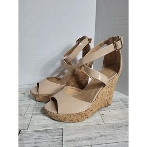 Material Girl Womens Steffy‎ Platform Wedges Heels Nude 9.5